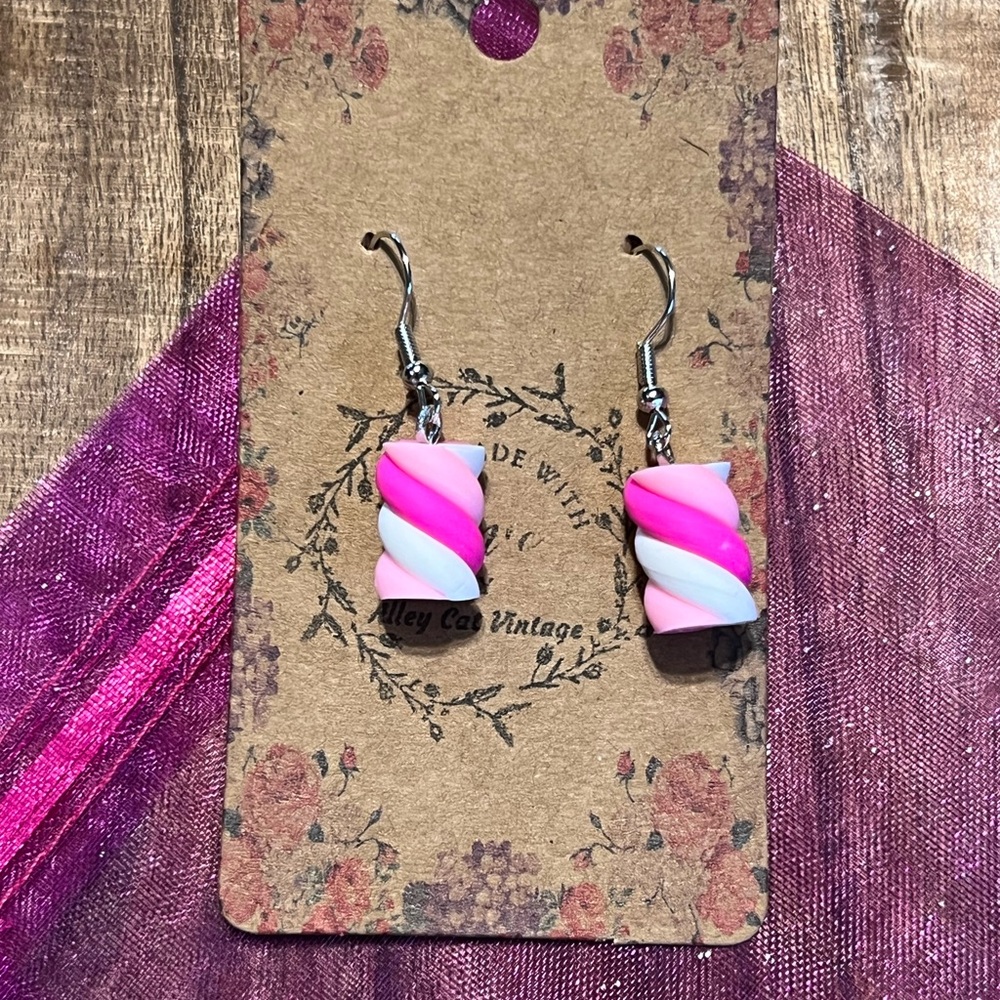 Pink and White Swirl Marshmallow Earrings